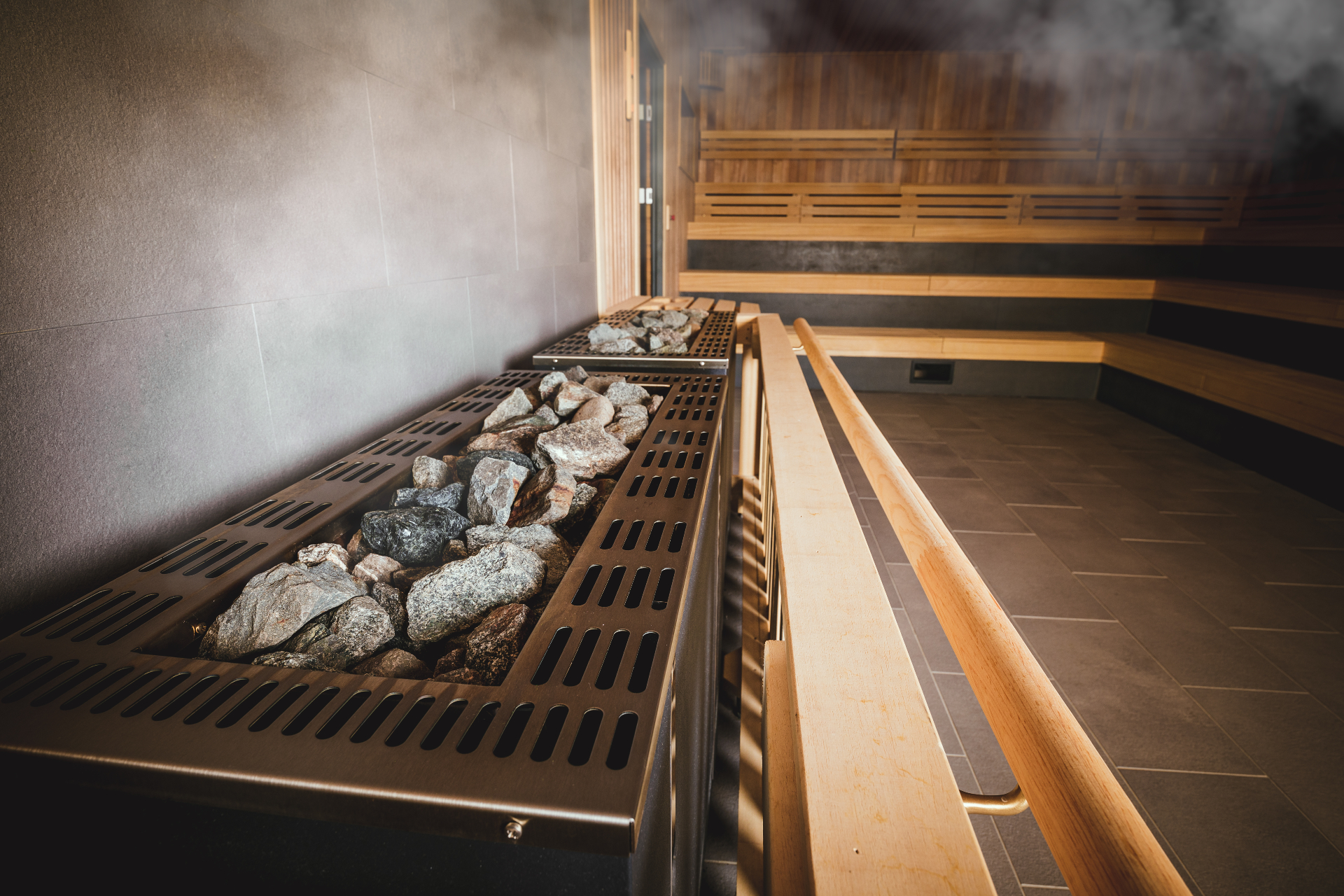 Inside view of a traditional Finnish sauna